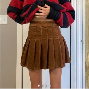 Brown Corduroy Pleated Skirt
